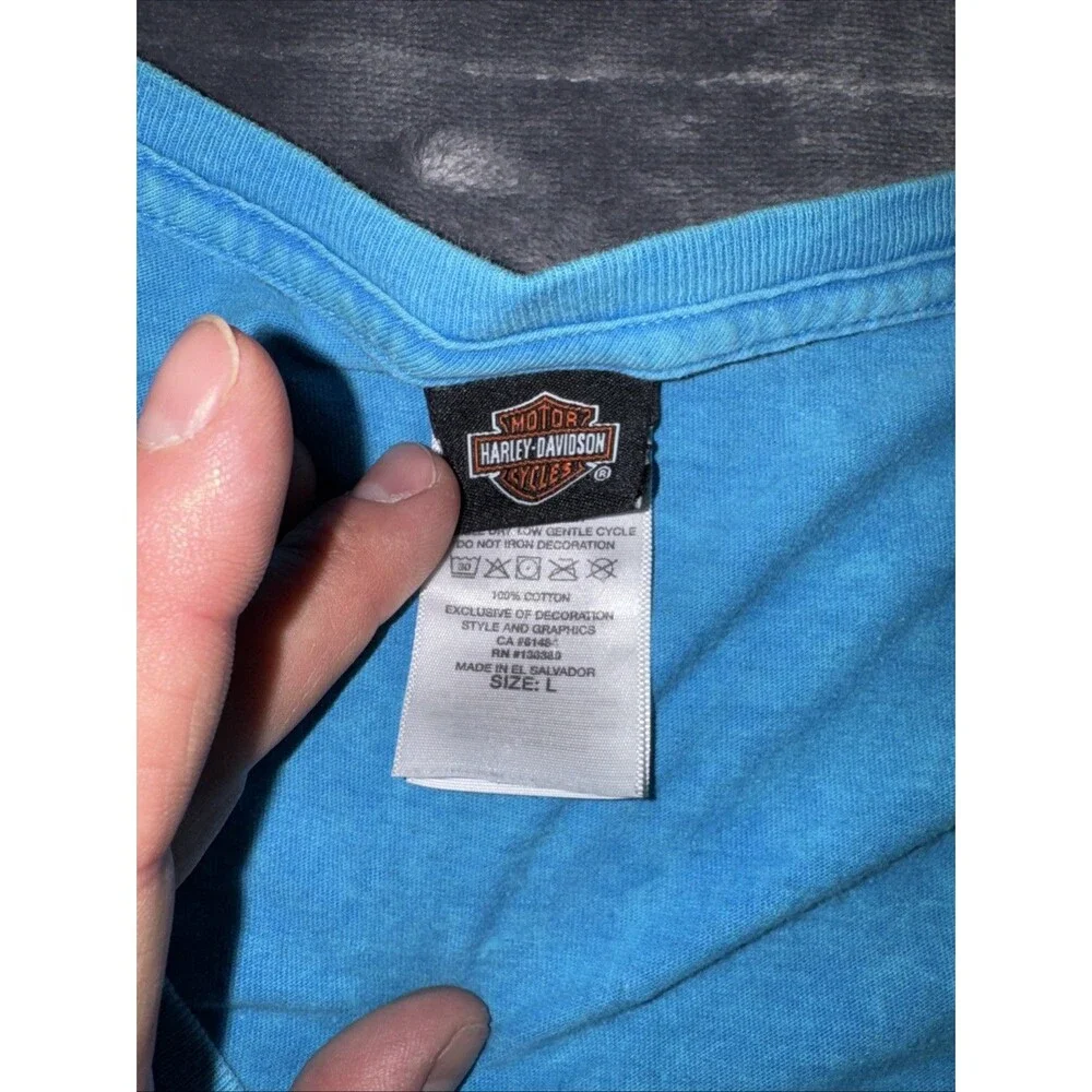 Electric City Harley Davidson Graphic T-Shirt - Large Blue Cotton